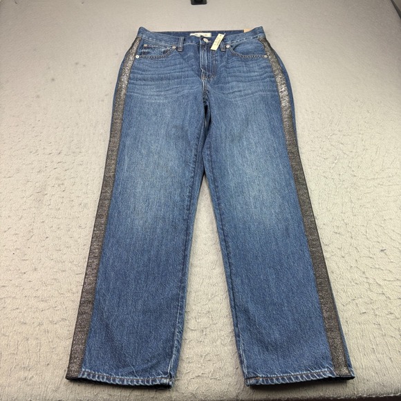 Madewell Jeans Women 28 Blue Perfect Vintage Metallic Tuxed Stripe High Rise NEW - Picture 1 of 14